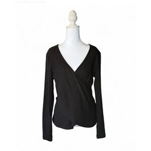 Patrizia Luca Milano Black Textured Wrap Front Long Sleeve Top | Size Small | NW